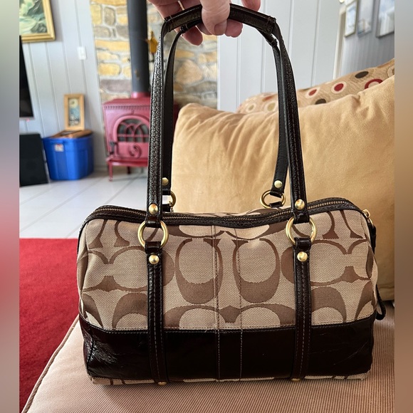 COACH 08 #12430 Signature Stripe Small Duffel/Satchel! Tan/Brass! - Picture 2 of 16